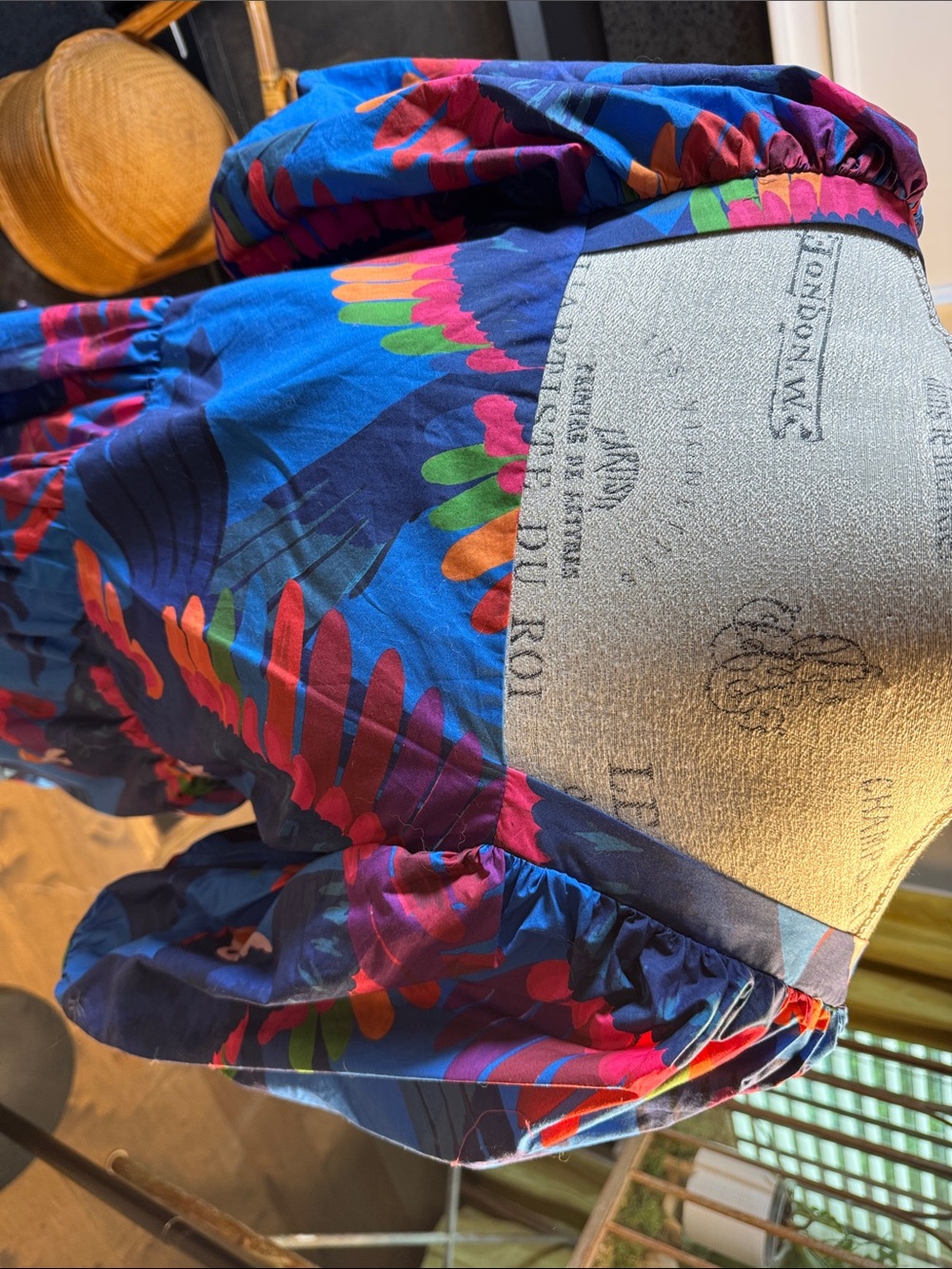 Farm Rio rainbow macaw mini dress Blue Puff Sleeve. - Picture 8 of 9